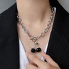 Punk Silver Color Thick Chain Cherry Pendant Necklace Women Gothic Black Cherry Clavicle Collar Necklace Women Jewelry