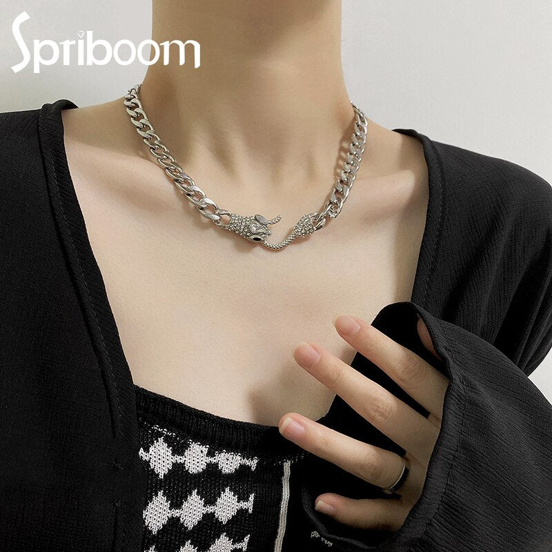 Punk Snake Necklaces for Women Men Crystal Snake Hip Hop Chain On The Neck Short Necklace Personality Jewelry Texture Gift