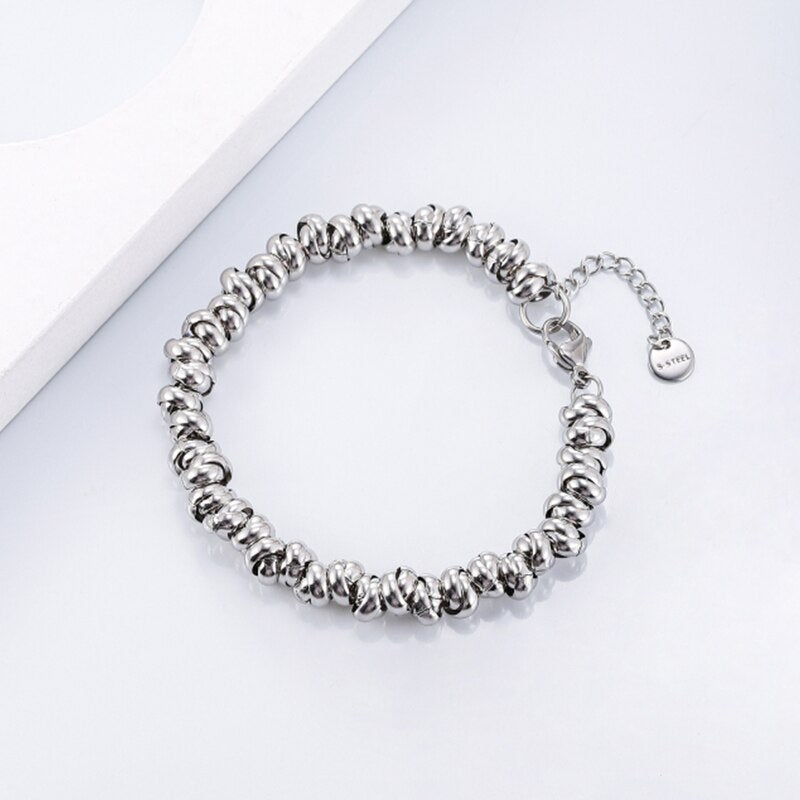 Punk Stainelss Steel Beaded Chain Bracelet Wristband Chunky Heavy Metal Bracelet Gothic Bangles for Women Men Jewelry