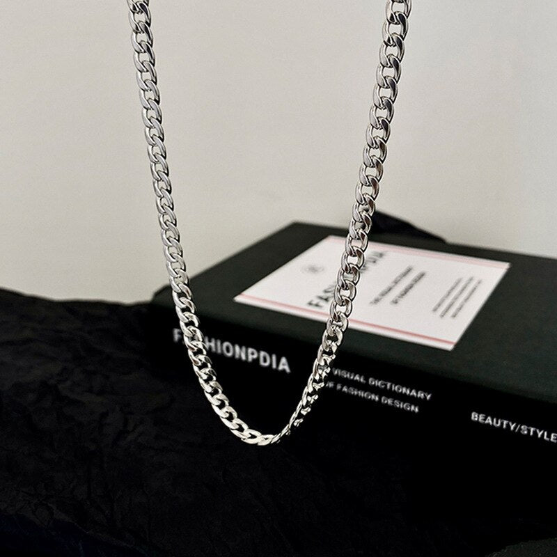 Punk Stainless Steel Necklace for Men Women Cuban Link Chain Chokers Hiphop VintageTone Solid Metal