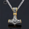 Punk Stainless steel Norse Vikings Amulet Pendant Cord Odin's Gold Thor's Hammer Chain Necklaces Men ethnic Jewelry