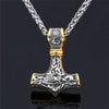 Punk Stainless steel Norse Vikings Amulet Pendant Cord Odin's Gold Thor's Hammer Chain Necklaces Men ethnic Jewelry