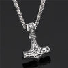 Punk Stainless steel Norse Vikings Amulet Pendant Cord Odin's Gold Thor's Hammer Chain Necklaces Men ethnic Jewelry
