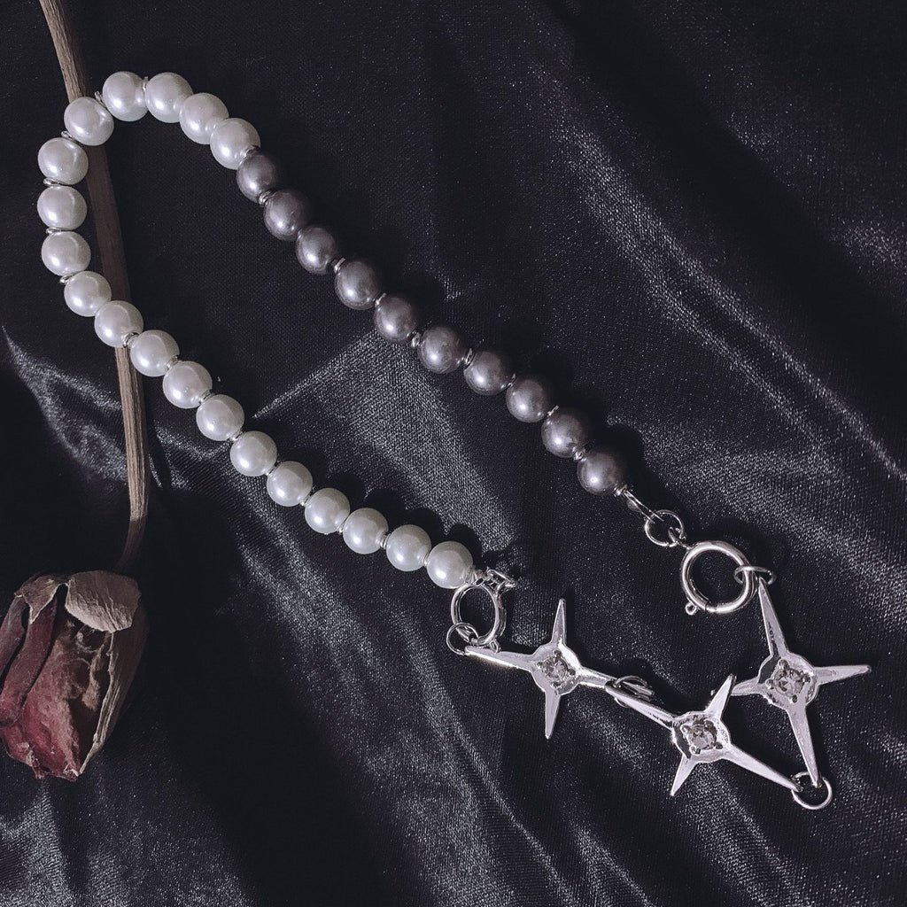 Punk Star Silver Color Crystal Mix Color Pearl Choker Necklace For Women Girl Trendy Elegant Chic Pendant Necklace Cool Jewelry