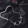 Punk Star Silver Color Crystal Mix Color Pearl Choker Necklace For Women Girl Trendy Elegant Chic Pendant Necklace Cool Jewelry