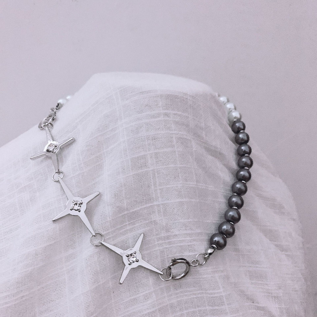 Punk Star Silver Color Crystal Mix Color Pearl Choker Necklace For Women Girl Trendy Elegant Chic Pendant Necklace Cool Jewelry