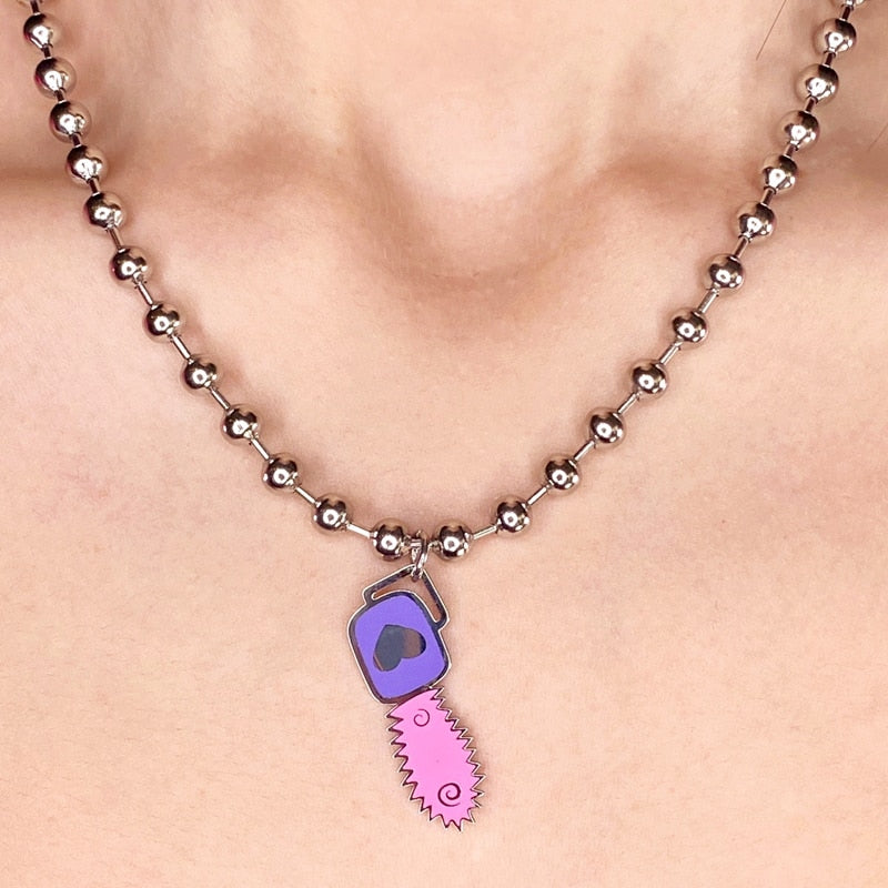 Punk Style Igirl Chainsaw Necklace Chainsaw Pendant Jewelry Beads Chain Movie Saw Theme Necklaces for Halloween Party Accessory