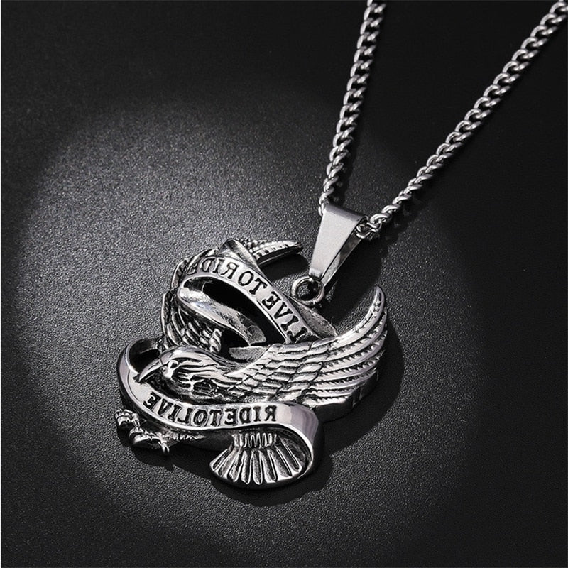 Punk Style Male Rider Eagle Necklace pendant Ride to live Necklace Retro pendant with Whip chain Men Woman jewelry gifts