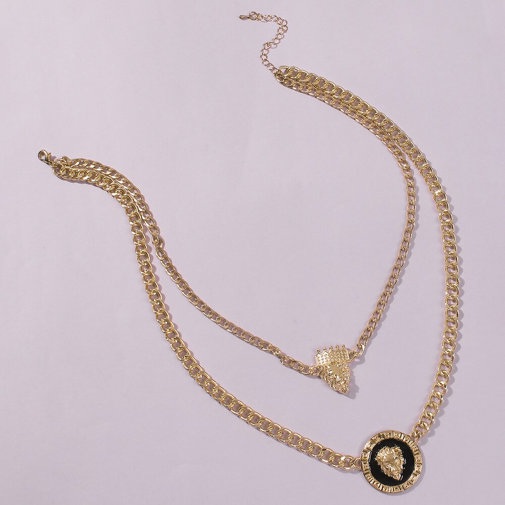 Punk Style Statement Metal Gold Color Chain Necklaces Hip Hop Lion Head With Crown Pendant Necklace For Women Party Rock Jewelry