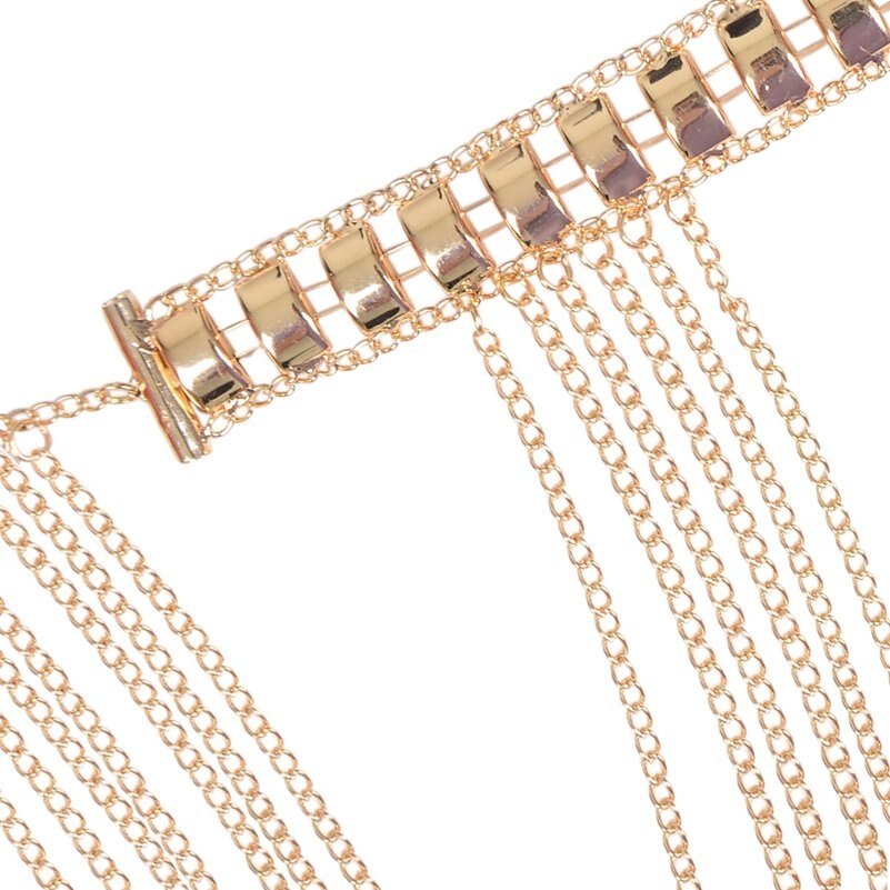 Punk Style Tassel Body Chain Jewelry Gold-color Statement Necklace Women Collar Shoulder Long Chain Necklaces Sexy Body Jewelry
