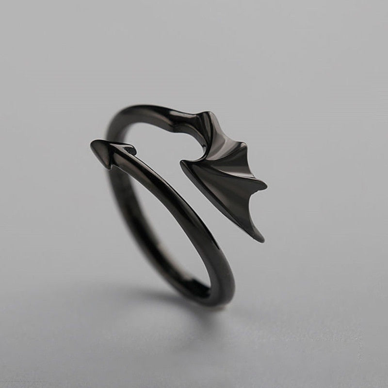 Punk Style Titanium  Little Devil Dragon Gothic Evil Vampire Angel Wings Rings Open Ring Halloween Party Jewelry Gift