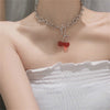 Punk Sweet Cherry Necklace Gothic Silver Color Metal Choker For Women Girls Chain Jewelry