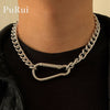 Punk Thick Choker Necklace Men Aluminum Metal Miami Cuban Chain Necklace Gothic Big Pin Pendant Neck Chain Short Choker Jewelry