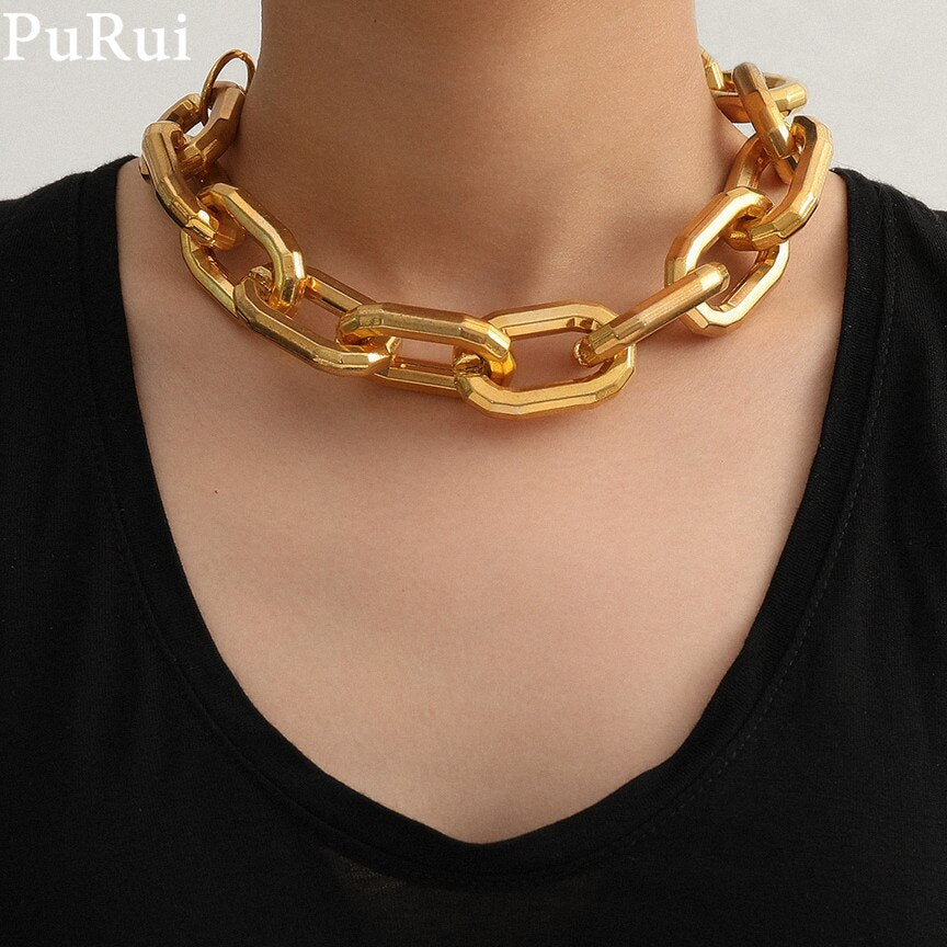 Punk Thicken Choker Necklace Men Cuban Link Chain Hip Hop Chunky Gold Color Goth Necklace for Women Collar Jewelry