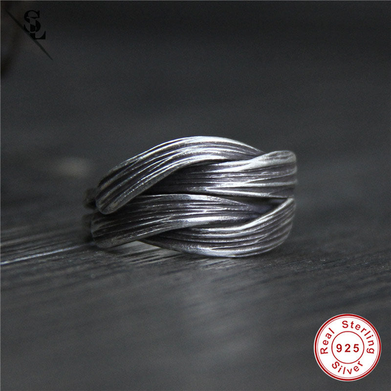 Punk Twist Thai silver Real 925 Sterling Silver Retro plata Vintage Adjustable Rings For Men And Women Ring JewelrySUMMER LOVE