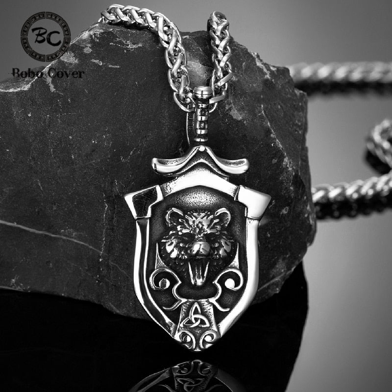 Punk Vikings Wolf Head Necklaces Men Amulet Stainless Steel Norse Runes Vegvisir Bear Totem Pendant Hip Hop Male Choker Jewelry
