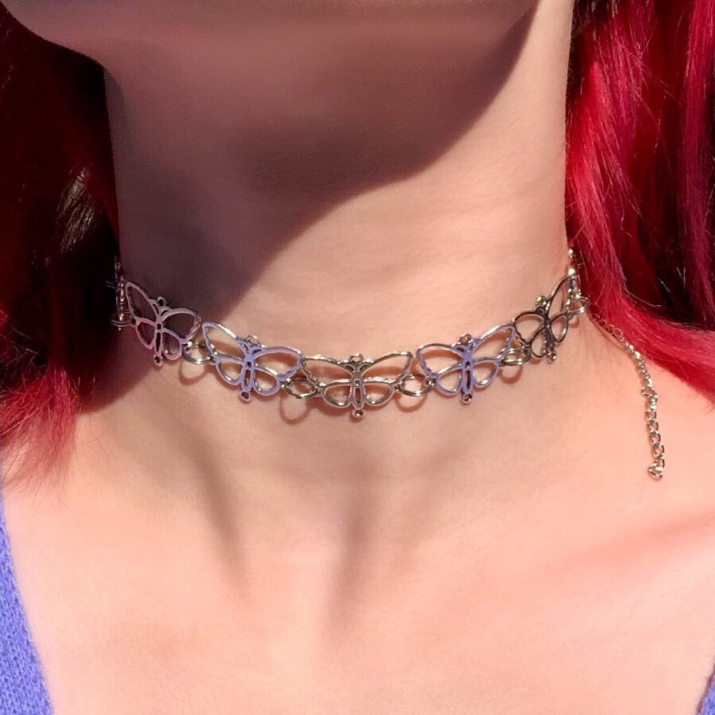 Punk Vintage Butterfly Metal Clavicle Chain Necklace for Women Y2K Simple Tooth Necklace 2021 Female Geometric Necklaces