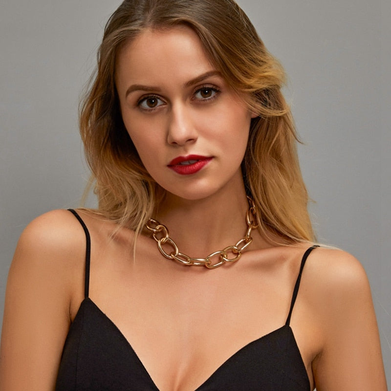 Punk Vintage Exaggerated Heavy Metal Big Thick Chain Choker Necklace Women Night Club Jewelry Female Chocker Collier