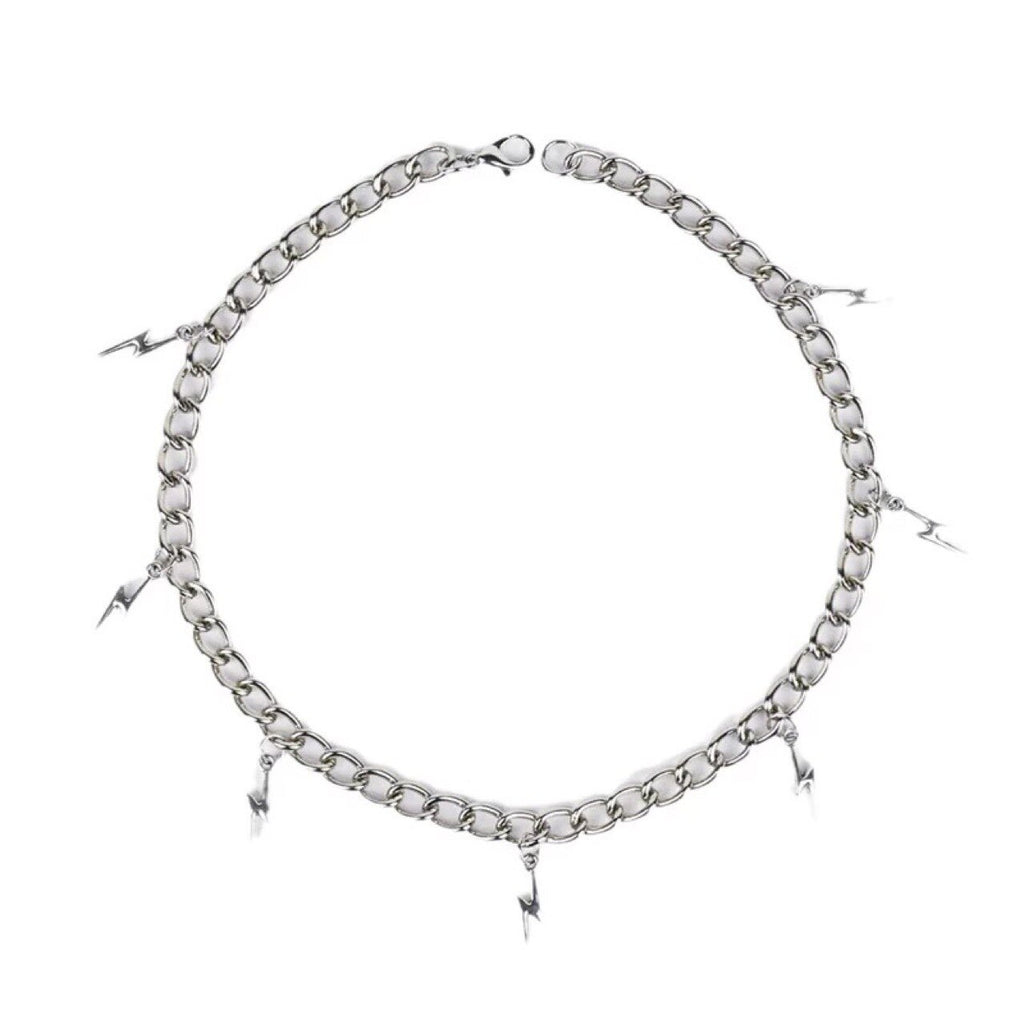 Punk Vintage Lightning Pendant Short Necklaces for Women Men Metal Chain Choker  Y2K Jewelry Hip Hop Charms  New
