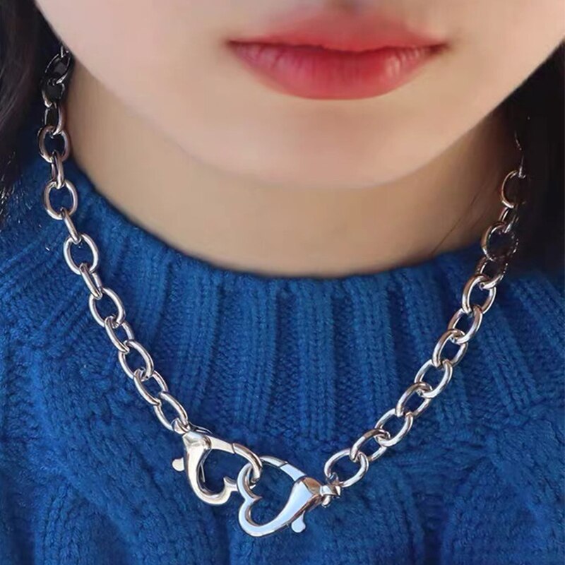 Punk Vintage Love Lock Clavicle Chain Necklace for Women 2021 Metal Hollow Geometric Necklace Female Simple Necklace