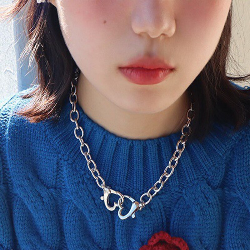 Punk Vintage Love Lock Clavicle Chain Necklace for Women 2021 Metal Hollow Geometric Necklace Female Simple Necklace