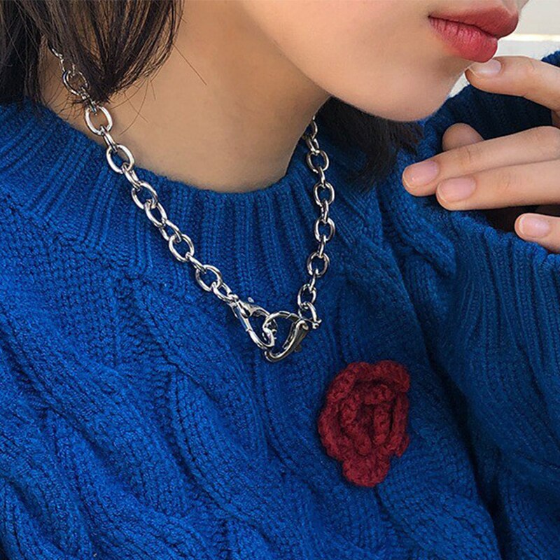 Punk Vintage Love Lock Clavicle Chain Necklace for Women 2021 Metal Hollow Geometric Necklace Female Simple Necklace