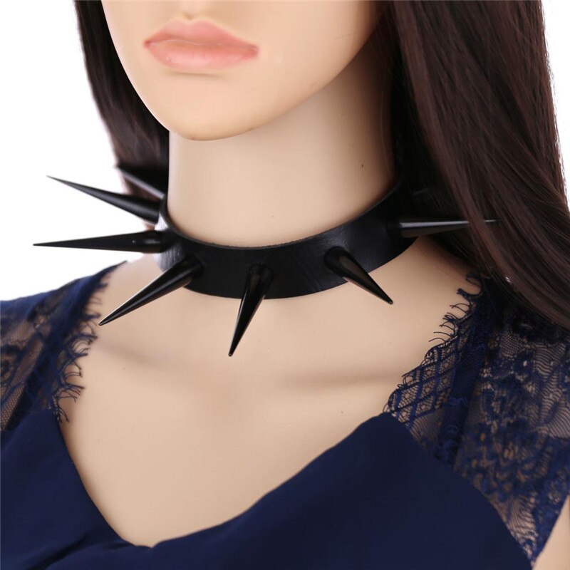 Punk Wild Super Long Super Pointed Black Nail Rivet Rock Gothic Collar PU Leather Stud Collar Necklace Hip Hop Jewelry