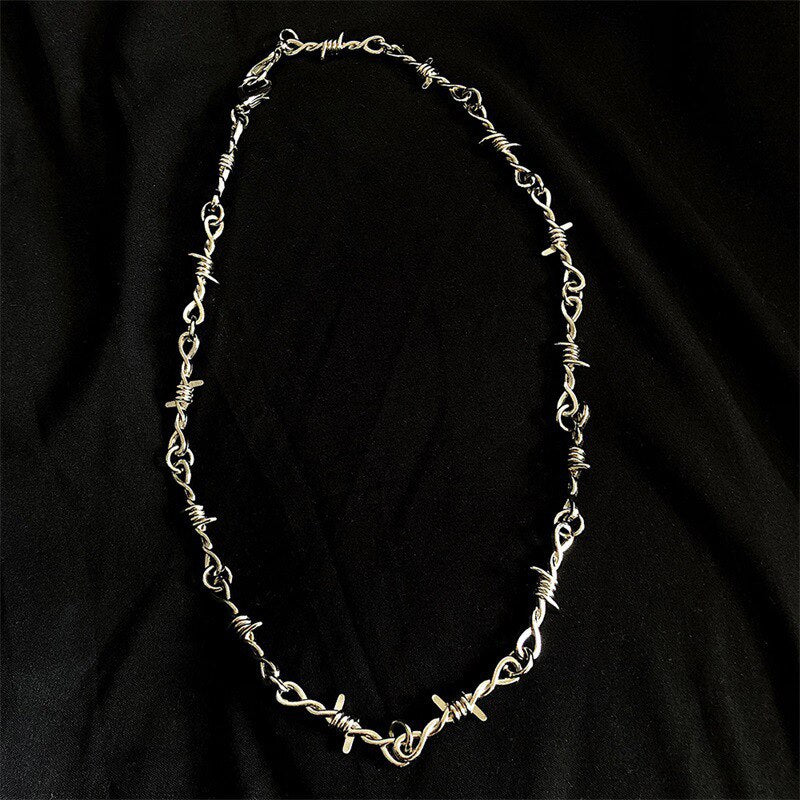 Punk Wire Brambles Choker Necklace For Women Hip Hop Gothic Silver Color Barbed Wire Small Thorns Chain Nexklace Men Gifts B104