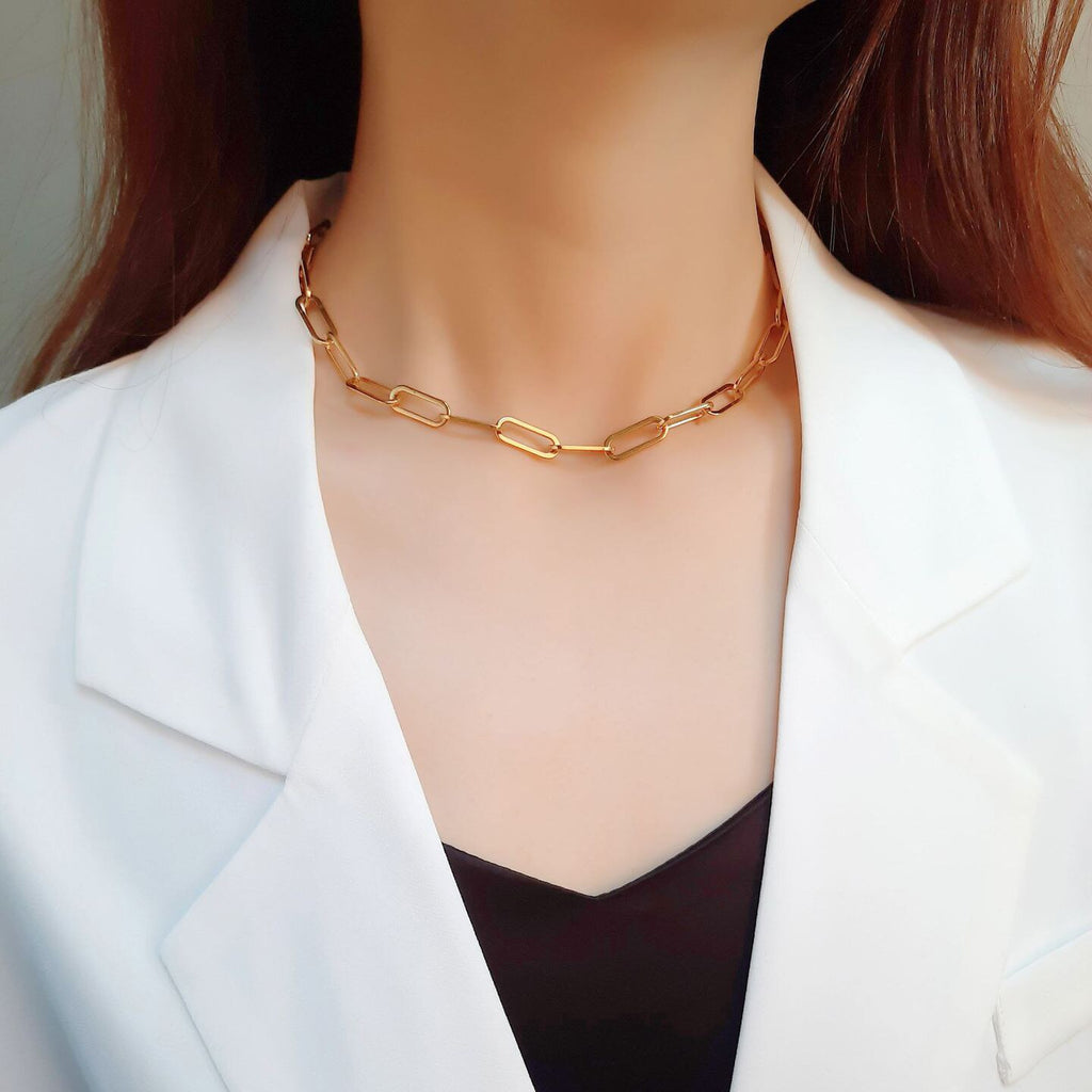 Punk Women's Clavicle Collar Choker Necklace Chain Gold Color Stainless Steel Neck Chain for Women Jewelry Chocker On The Neck