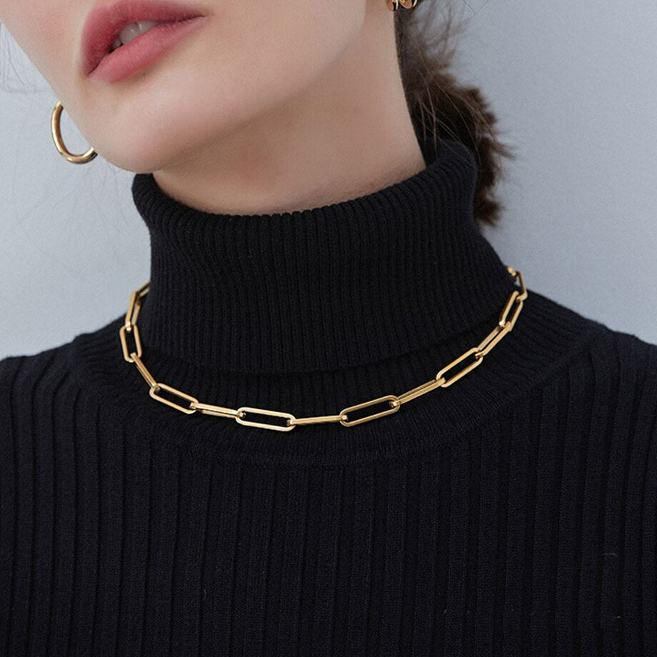 Punk Women's Clavicle Collar Choker Necklace Chain Gold Color Stainless Steel Neck Chain for Women Jewelry Chocker On The Neck