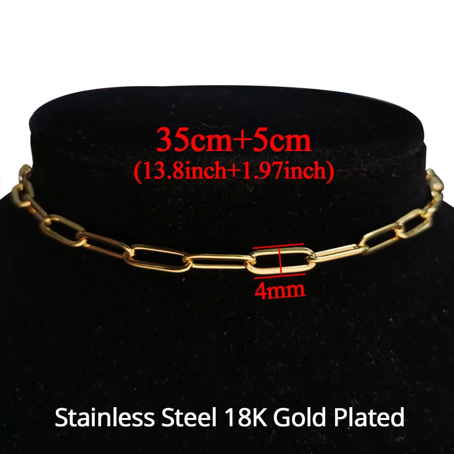 Punk Women's Clavicle Collar Choker Necklace Chain Gold Color Stainless Steel Neck Chain for Women Jewelry Chocker On The Neck
