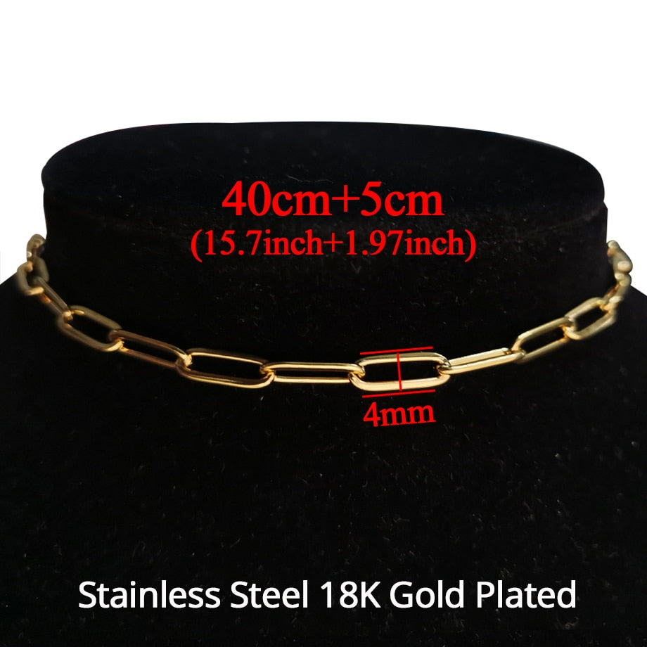 Punk Women's Clavicle Collar Choker Necklace Chain Gold Color Stainless Steel Neck Chain for Women Jewelry Chocker On The Neck