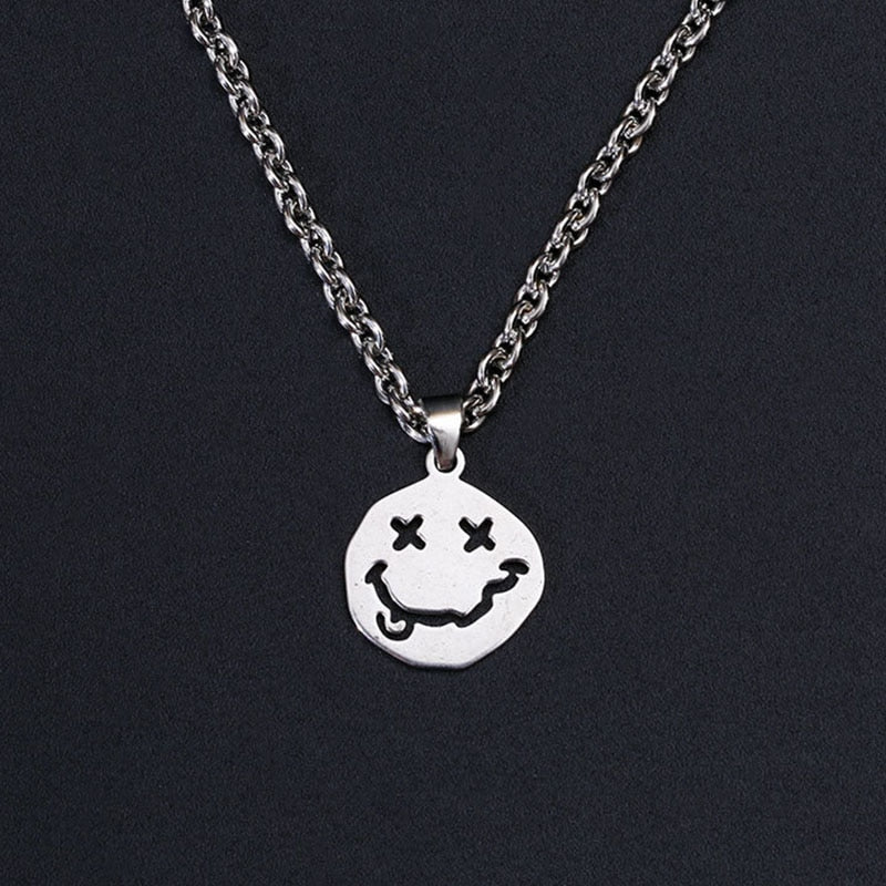 Punk chain on neck female cute jewelry smiley face pendant gothic collar chain aesthetic girl stainless steel jewelry