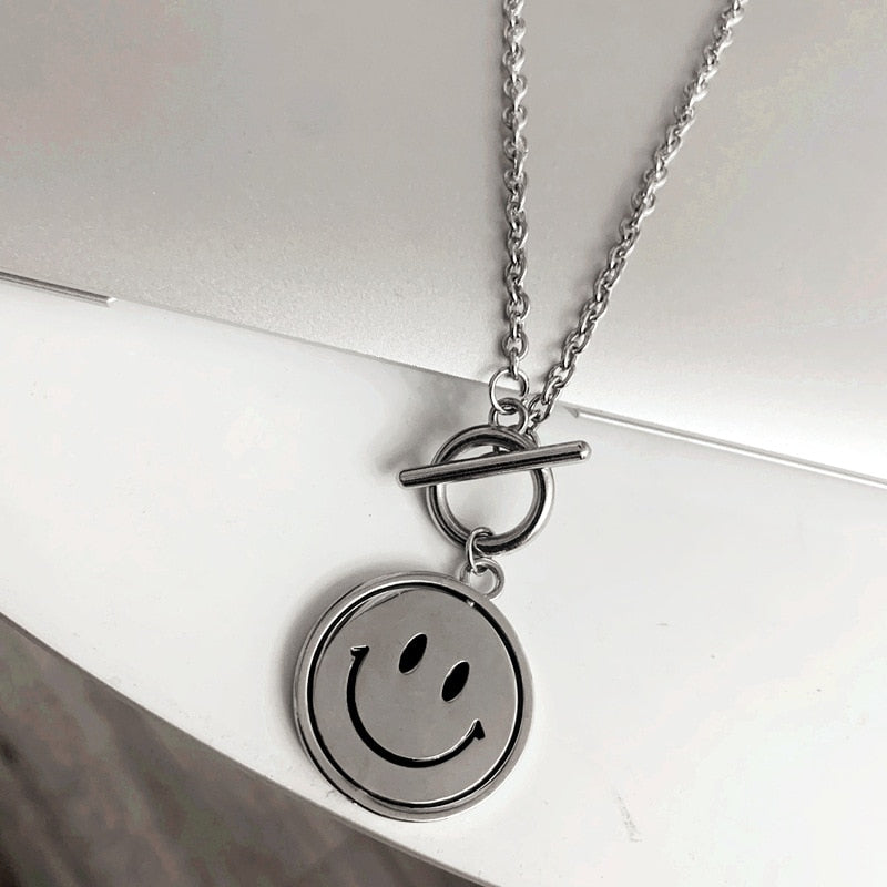 Punk chain on the neck hip-hop style rotatable smile pendant gothic grunge chain aesthetic ladies necklace jewelry accessory