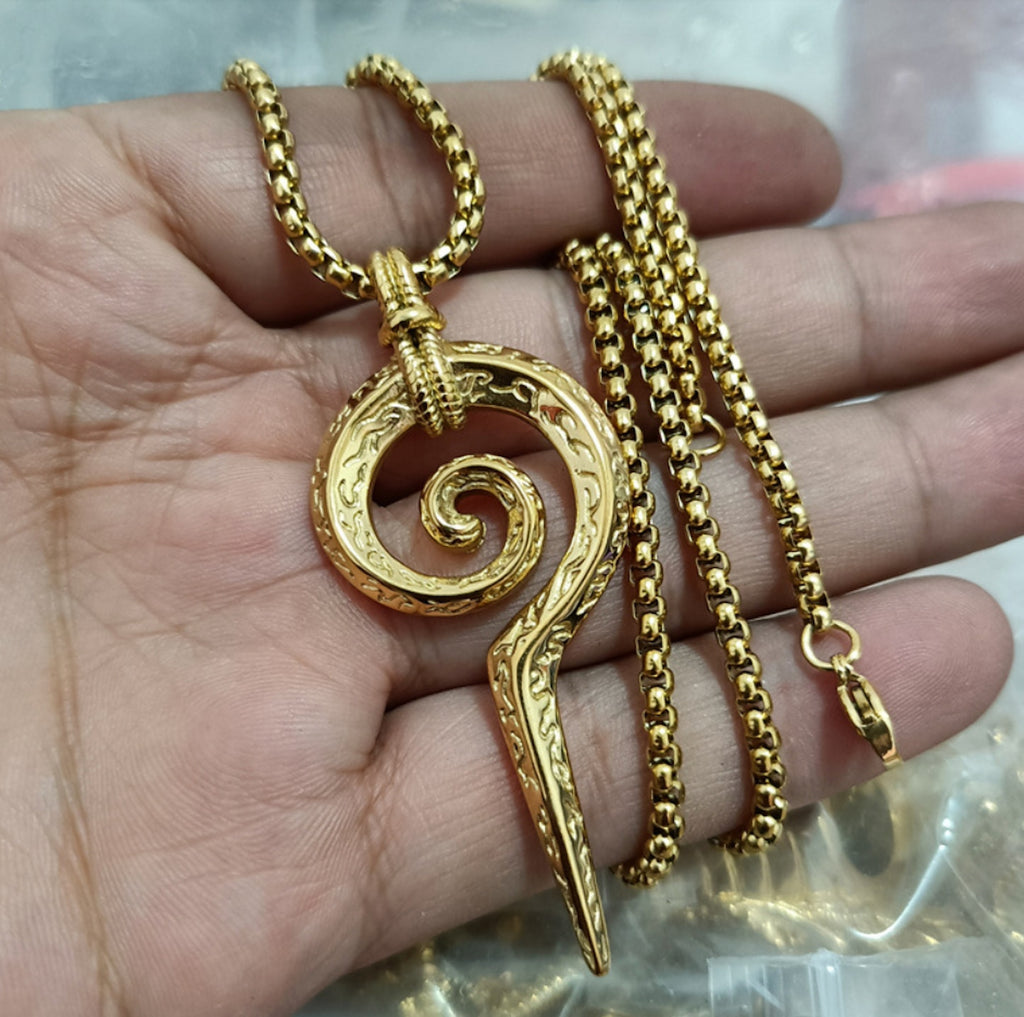 Punk jwelry titanium steel coiled snake scepter pendant necklace vintage accessories stainless steel  totem pendant men chain