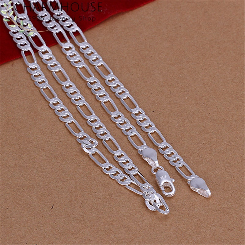 Pure 925 Silver Necklaces For Men 4mm 16-30inch Long Chain Figaro Necklace Collier Femme Wedding Bridal Jewelry Accessories