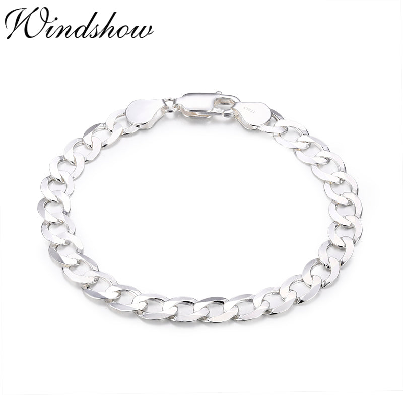 Pure 925 Sterling SIlver Wide Curb Chain Bracelet Mens Jewery Bracciali Brazaletes Pulseras Mujer Bileklik Erkek Bilezik Hiphop