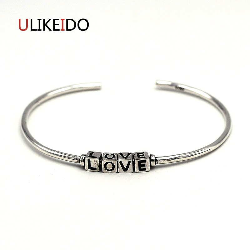 Pure 925 Sterling Silver Bangle Fashion Vintage Hand Chain For Men And Women Sprcial Adjust Jewelry Charm Love Letter 460
