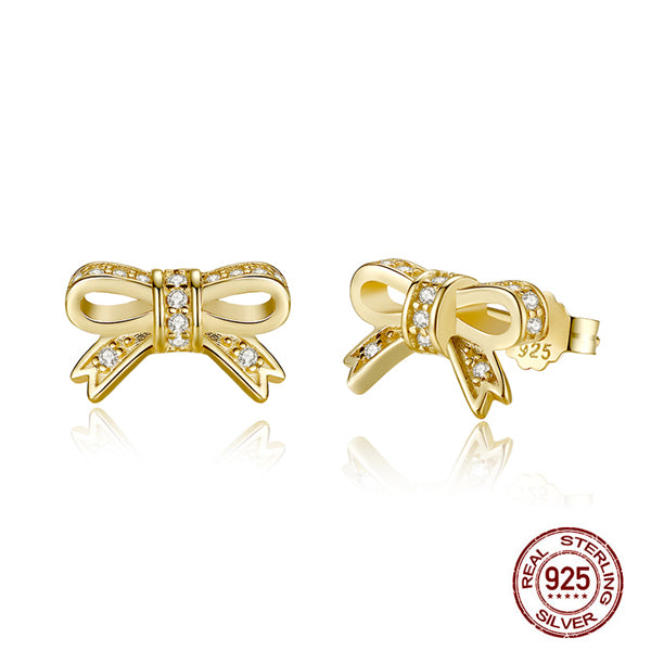 Pure 925 Sterling Silver Bow Stud Earrings for women Luxury s925 silver gold color earrings women Jewelry drop shipping