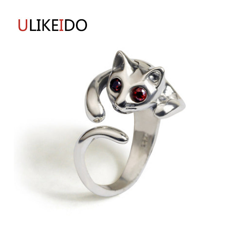 Pure 925 Sterling Silver Jewelry Cat Rings With Zircon Wide Version Men Signet Ring For Women Christmas Gift 1027
