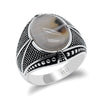 Pure 925 Sterling Silver Mens Ring With Oval Natural Agate Stone Vintage Fine Jewelry to Husband Gift Cool Punk Turkish Rings