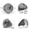 Pure 925 Sterling Silver Mens Ring With Oval Natural Agate Stone Vintage Fine Jewelry to Husband Gift Cool Punk Turkish Rings
