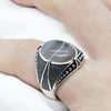 Pure 925 Sterling Silver Mens Ring With Oval Natural Agate Stone Vintage Fine Jewelry to Husband Gift Cool Punk Turkish Rings