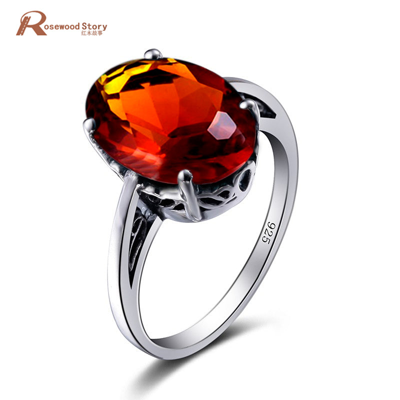 Pure 925 Sterling Silver Rings For Women Jewelry Brown Amber Birthstone Inlaid Vintage Jewelry Engagement Wedding Fine Rings