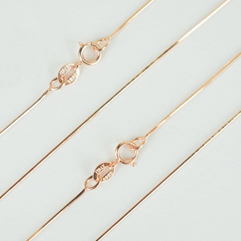 Pure 925 Sterling Silver & Rose Gold Color Slim Thin Snake Chain Necklace for Pendant 40/45cm Womens Girls Kids Jewelry Bijoux