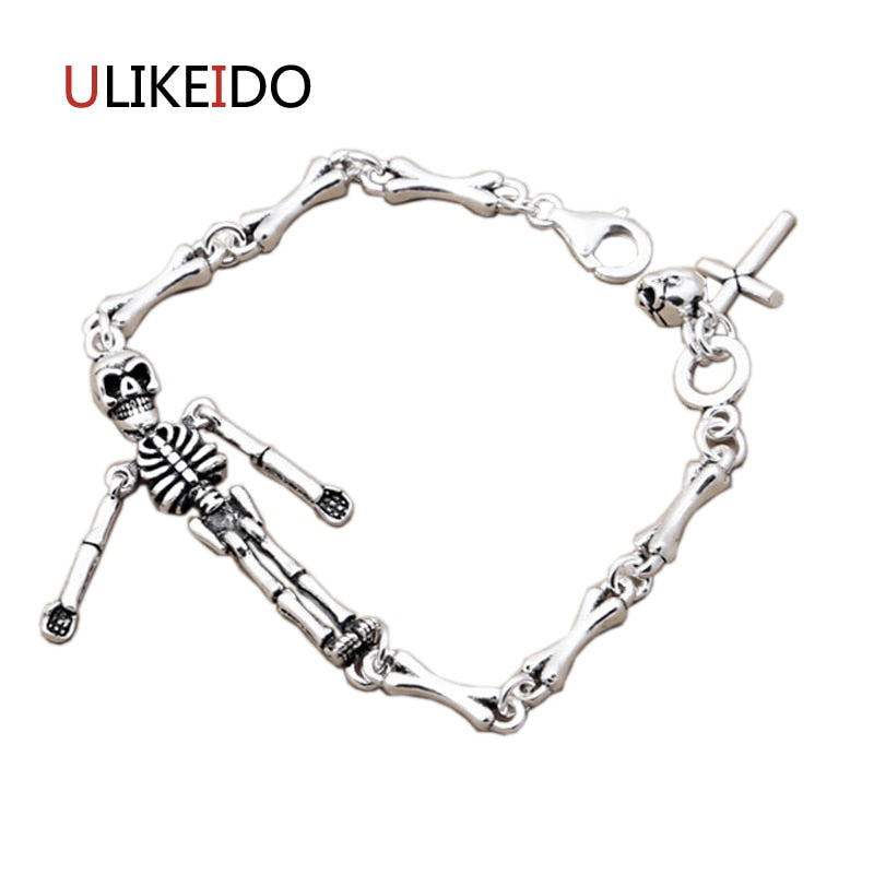Pure 925 Sterling Silver Skull Bracelets Fashion Classic Bone Hand Chain For Men Skeleton Jewelry Charm Bracelet 326