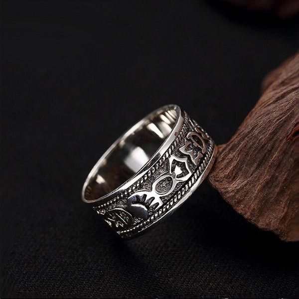 Pure 925 Sterling Silver Spinner Six Words Mantra Rings For Men And Women Rotatable Vintage Style Om Mani Padme Hum FIne Jewelry
