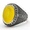 Pure 925 Sterling Silver Yellow Agate Ring for Men Natural Gemstone with Black Zircon Punk Rings Turkish Handmade Jewelry Gift