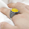 Pure 925 Sterling Silver Yellow Agate Ring for Men Natural Gemstone with Black Zircon Punk Rings Turkish Handmade Jewelry Gift