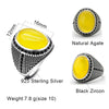 Pure 925 Sterling Silver Yellow Agate Ring for Men Natural Gemstone with Black Zircon Punk Rings Turkish Handmade Jewelry Gift